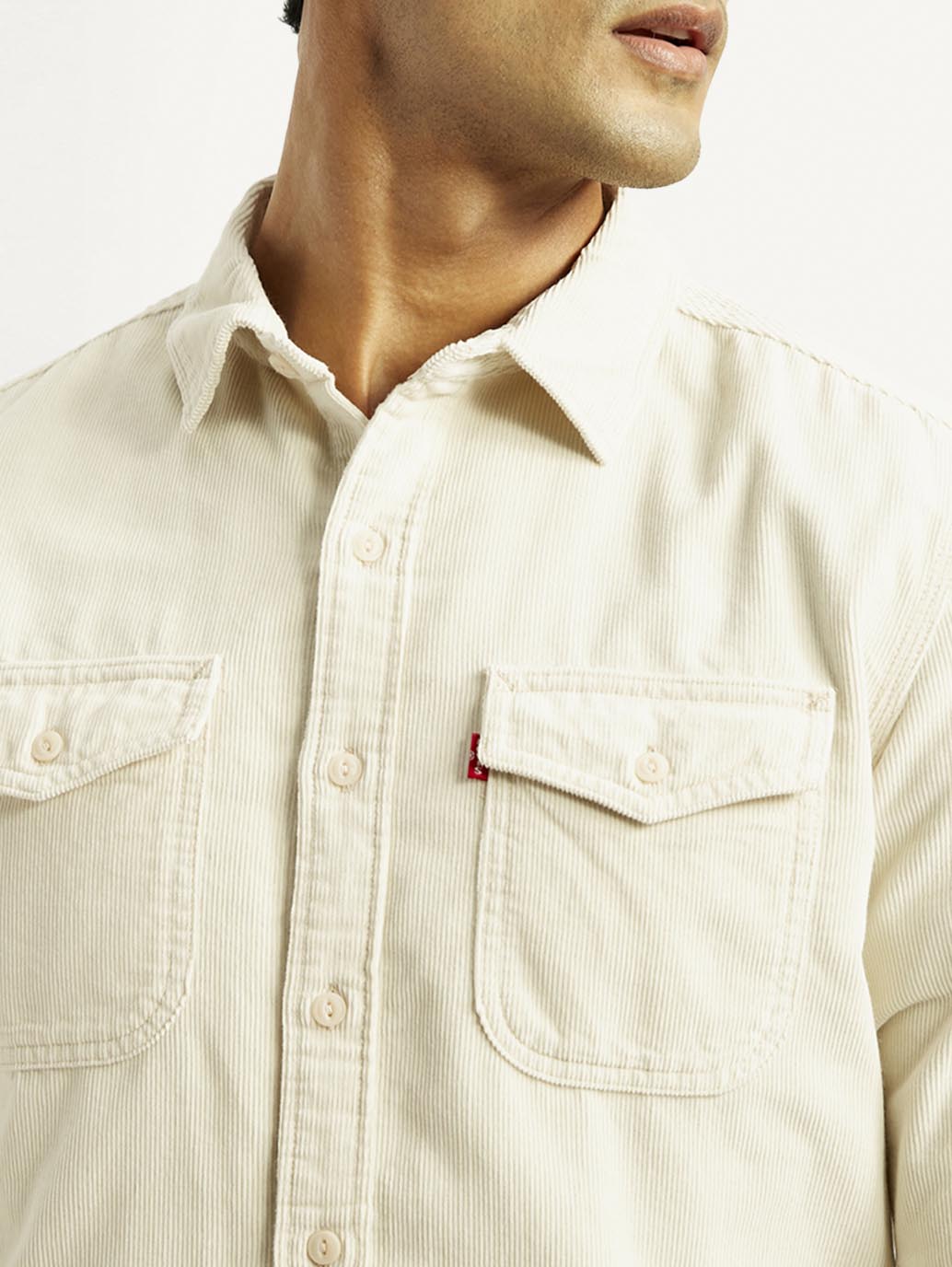 Men's Solid Slim Fit Corduroy Shirt - Detail View