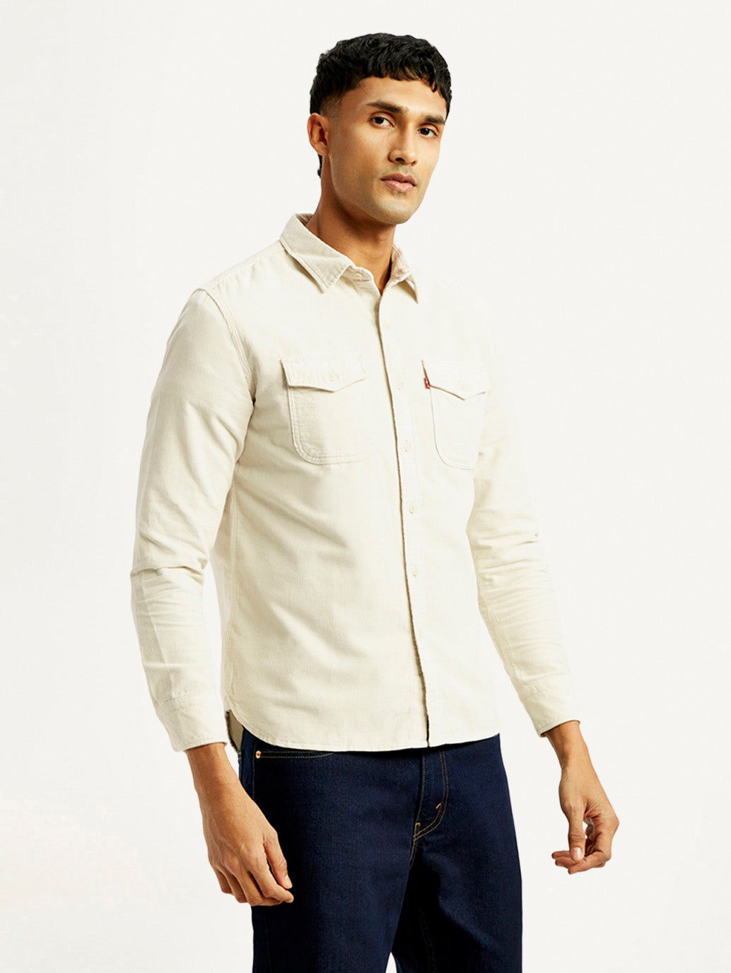 Men's Solid Slim Fit Corduroy Shirt - Side View