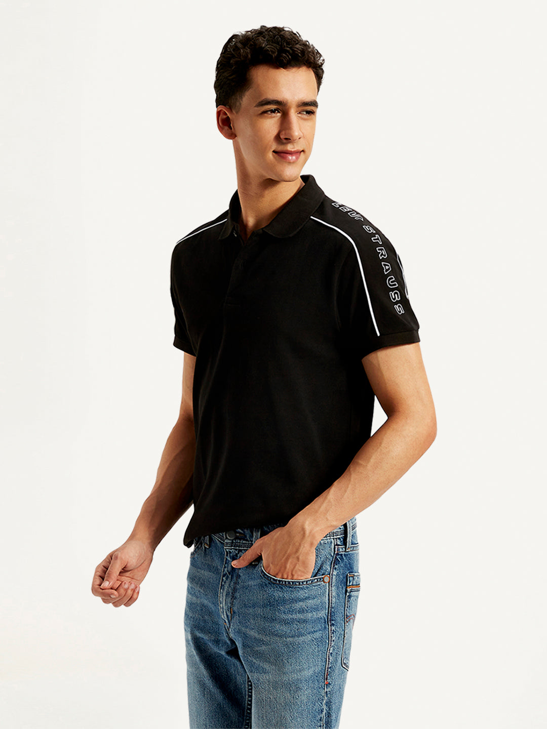 Men's Typographic Print Slim Fit Polo T-Shirt - Styleshot View