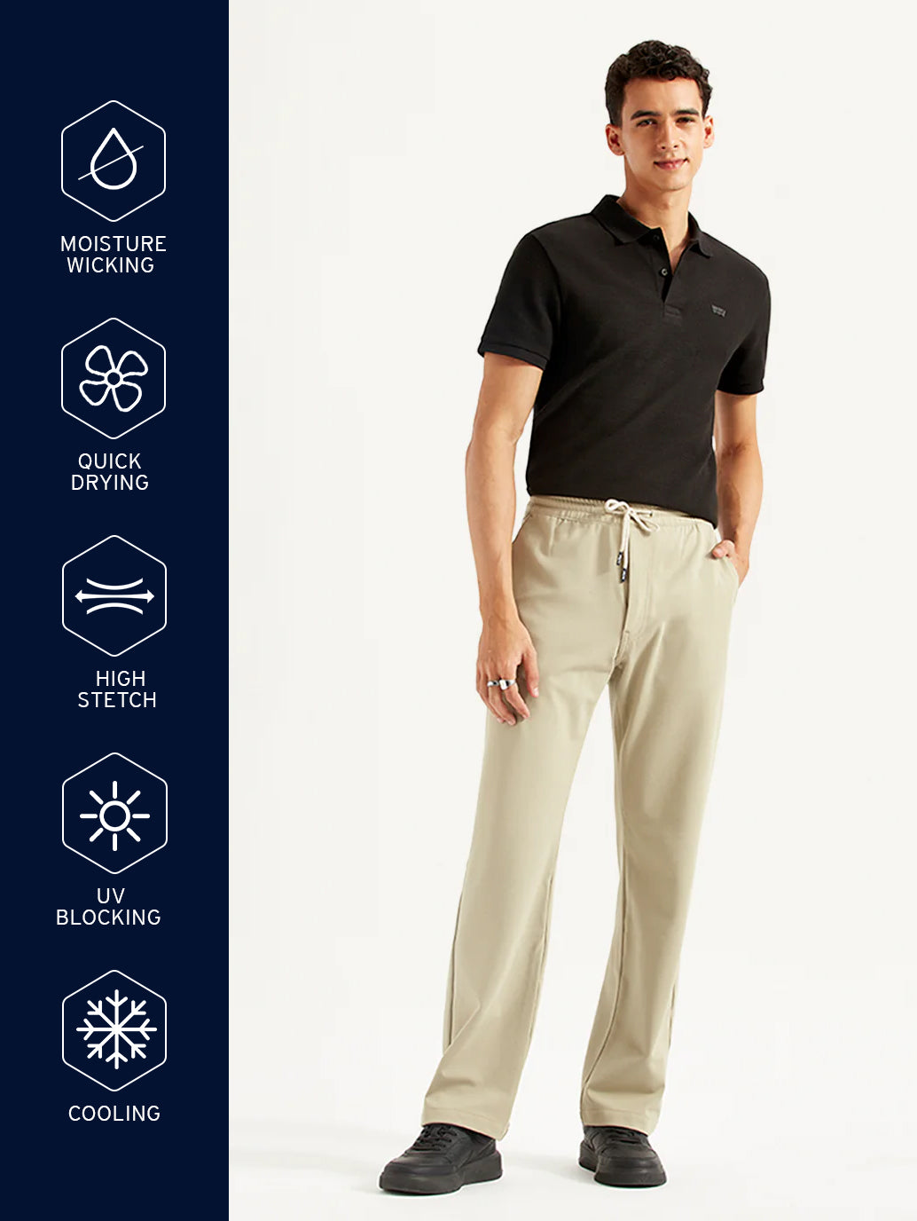 Men's 555'96 Beige Relaxed Straight Fit Tech Pants - 002k00004 View