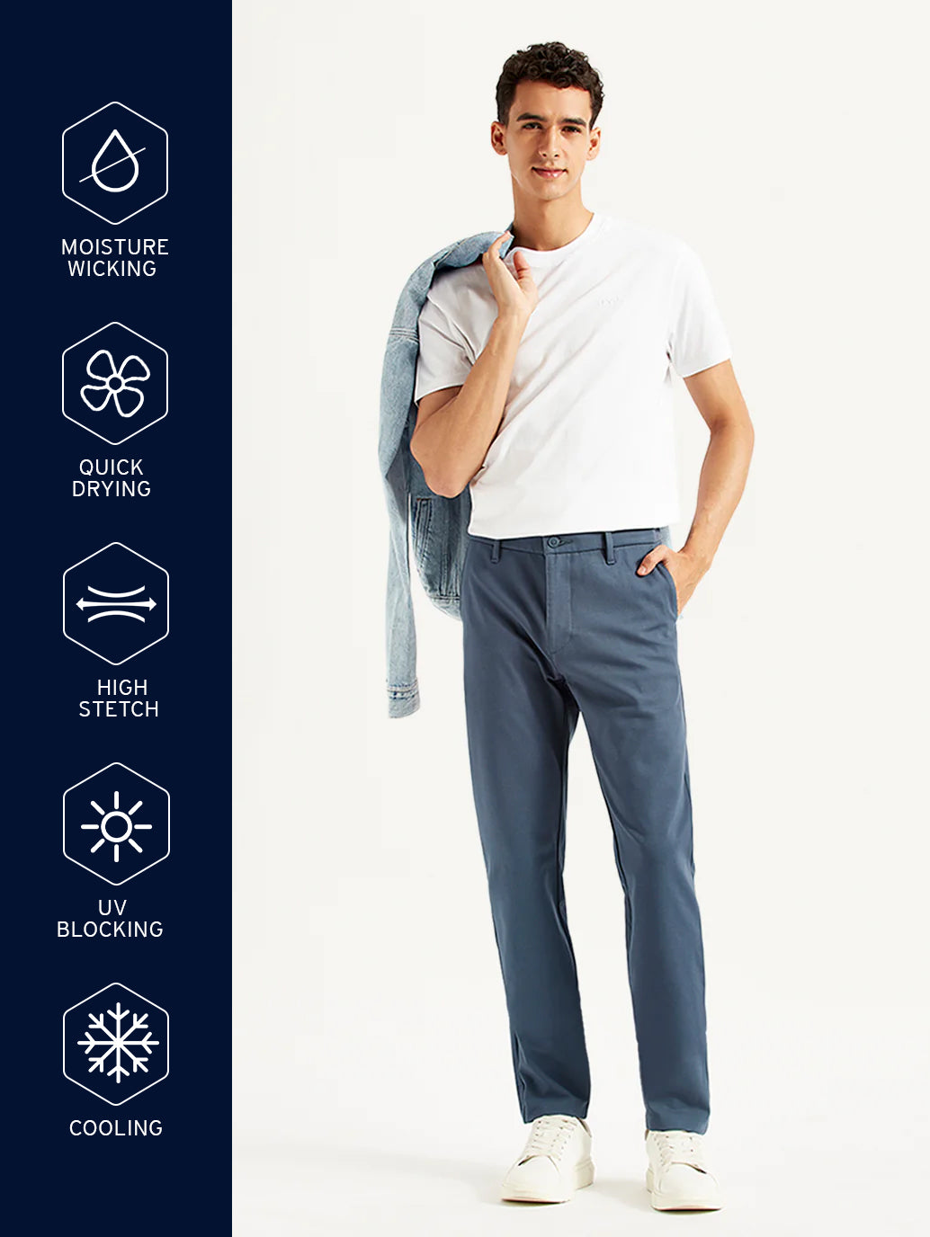 Men's Blue Slim Fit Tech Pant Chinos - 002kq0003 View