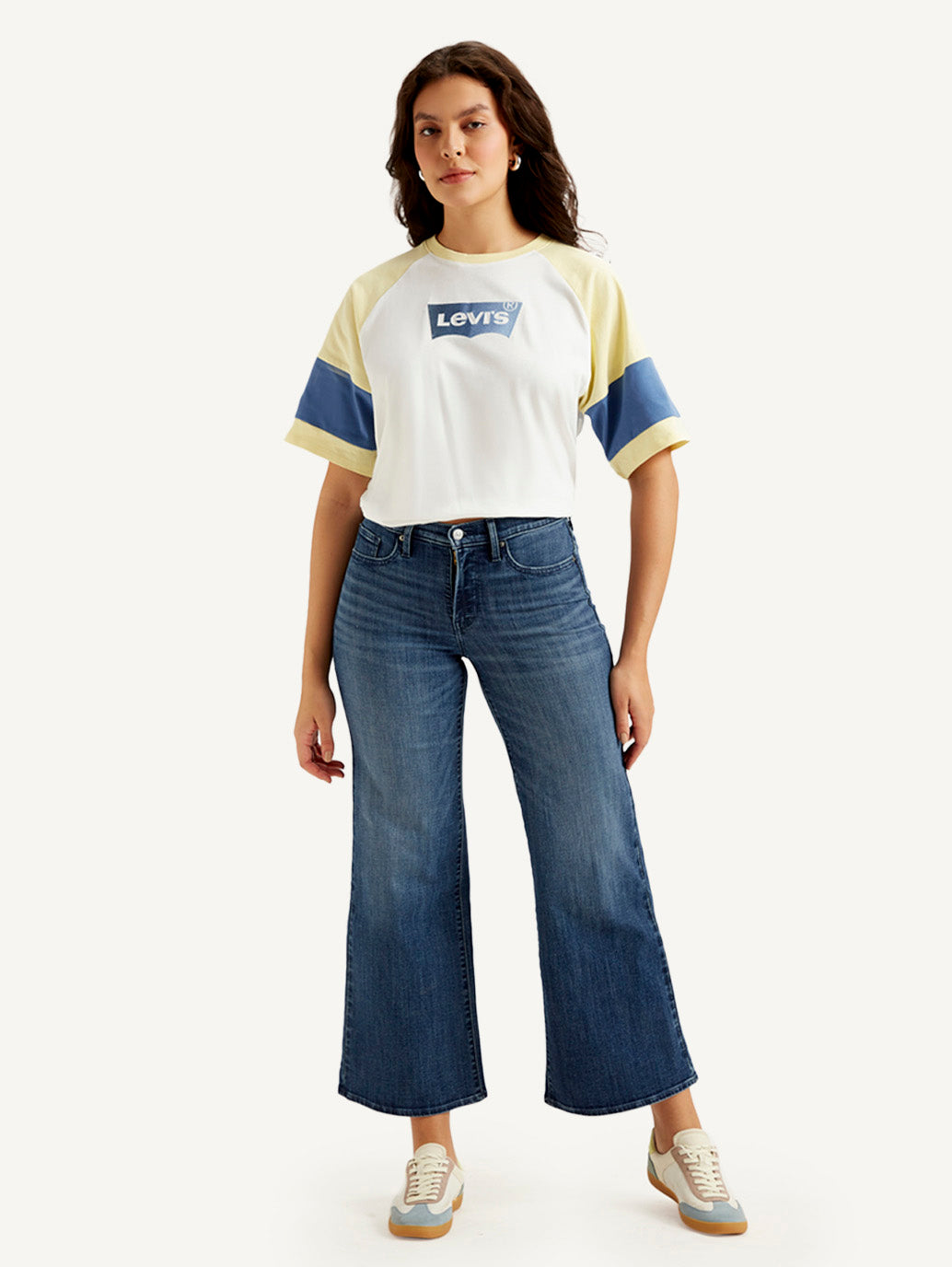 Women's 318 Blue Shaping Wide Leg Fit Mid Rise Jeans - Front View