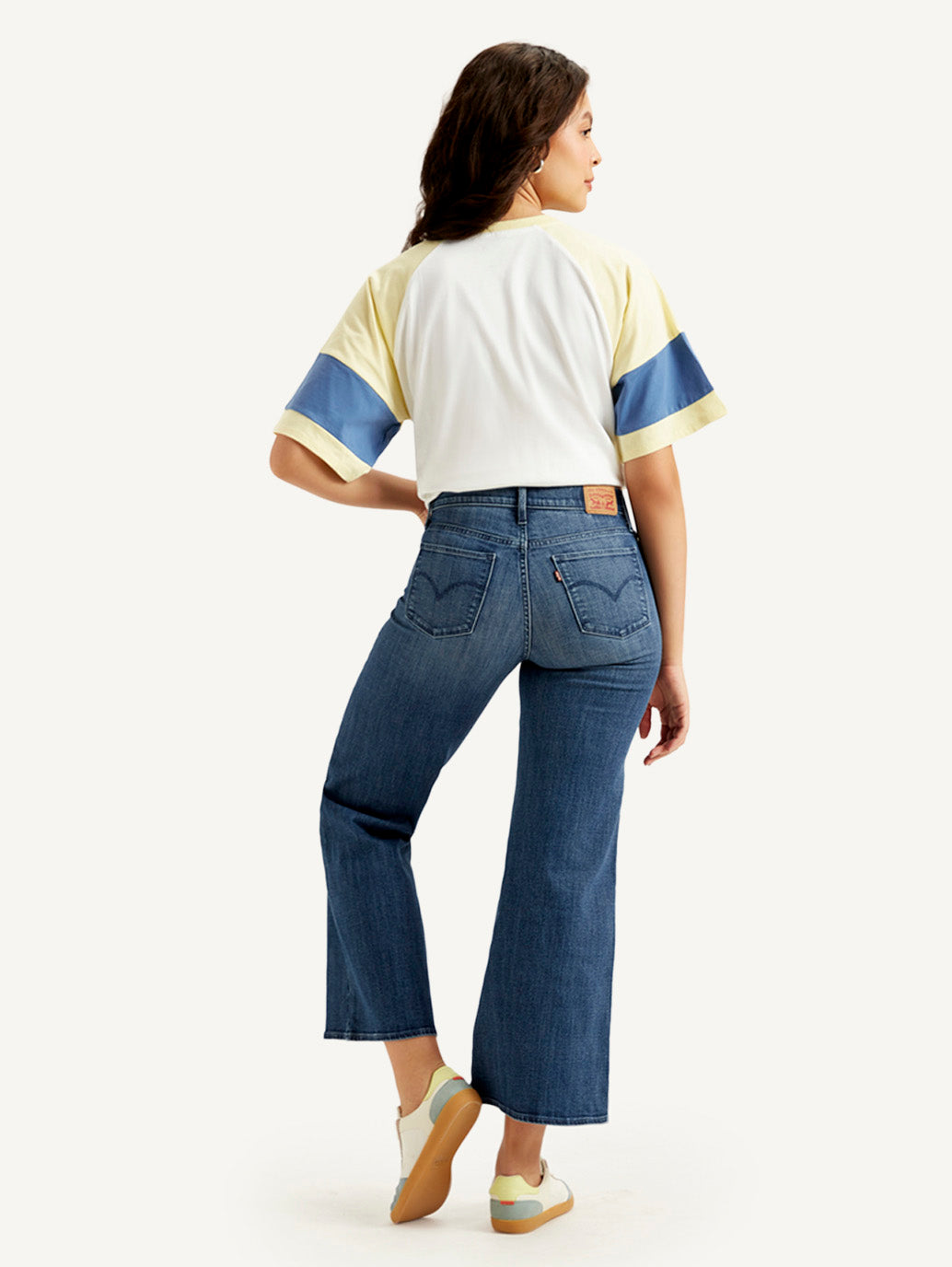 Women's 318 Blue Shaping Wide Leg Fit Mid Rise Jeans - Back View
