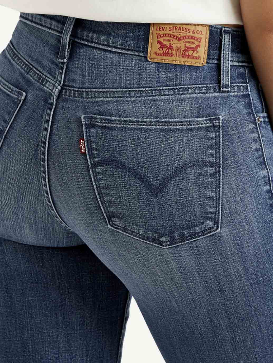 Women's 318 Blue Shaping Wide Leg Fit Mid Rise Jeans - Detail View