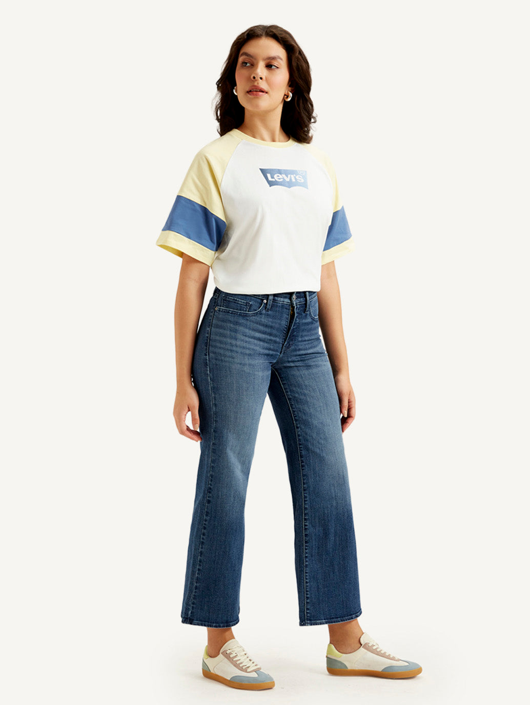 Women's 318 Blue Shaping Wide Leg Fit Mid Rise Jeans - Side View