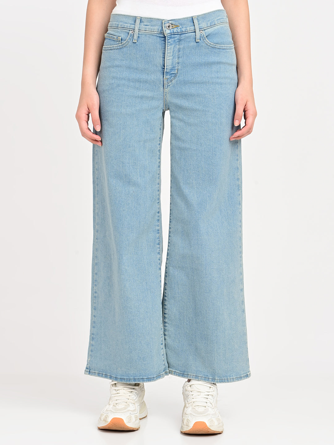 Women's 318 Light Blue Wide Leg Fit Mid Rise Jeans - jpg View