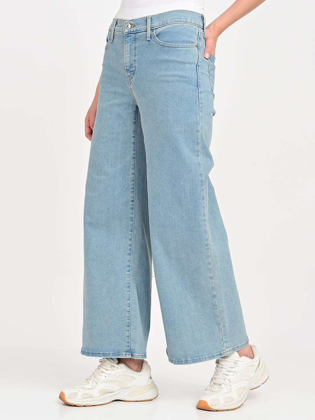 Women's 318 Light Blue Wide Leg Fit Mid Rise Jeans - jpg View