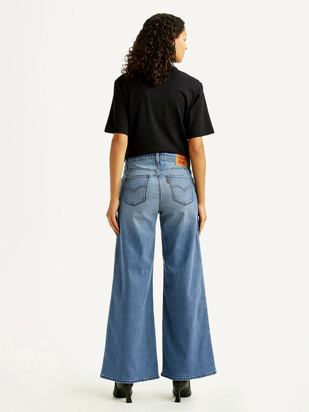 Women's 318 Med Indigo Shaping Wide Leg Fit Mid Rise Jeans - Back View