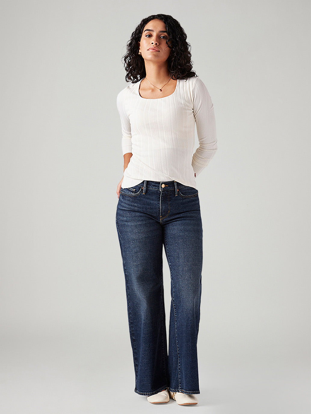 Women's 318 Blue Shaping Wide Leg Fit Mid Rise Jeans