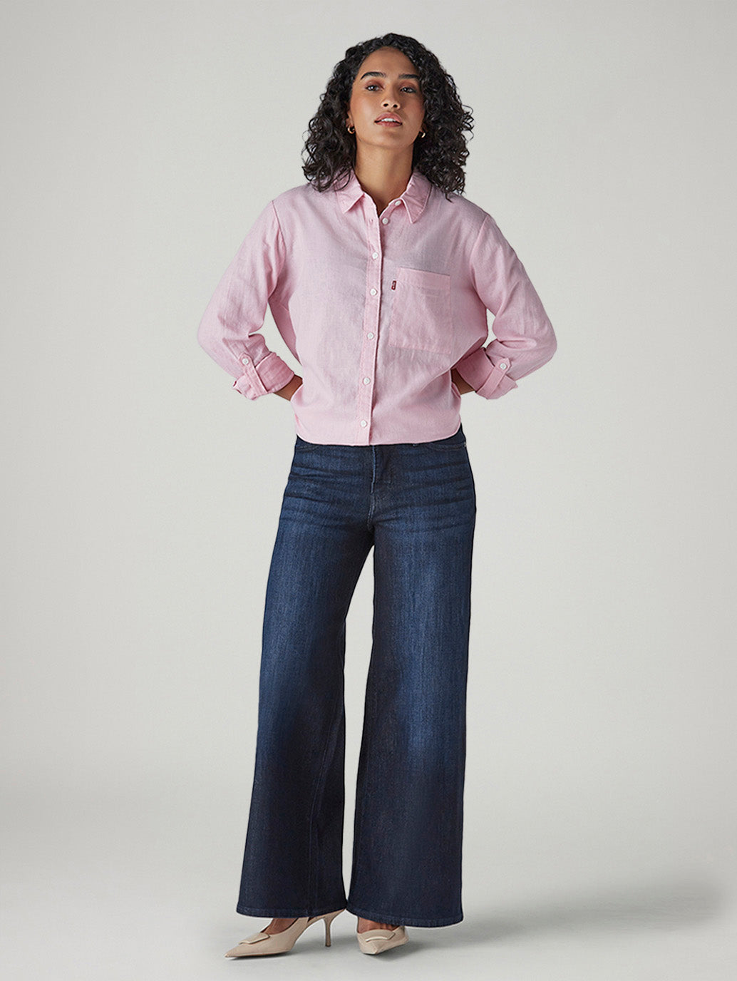 Women's 318 Dark Blue Shaping Wide Leg Fit Mid Rise Jeans