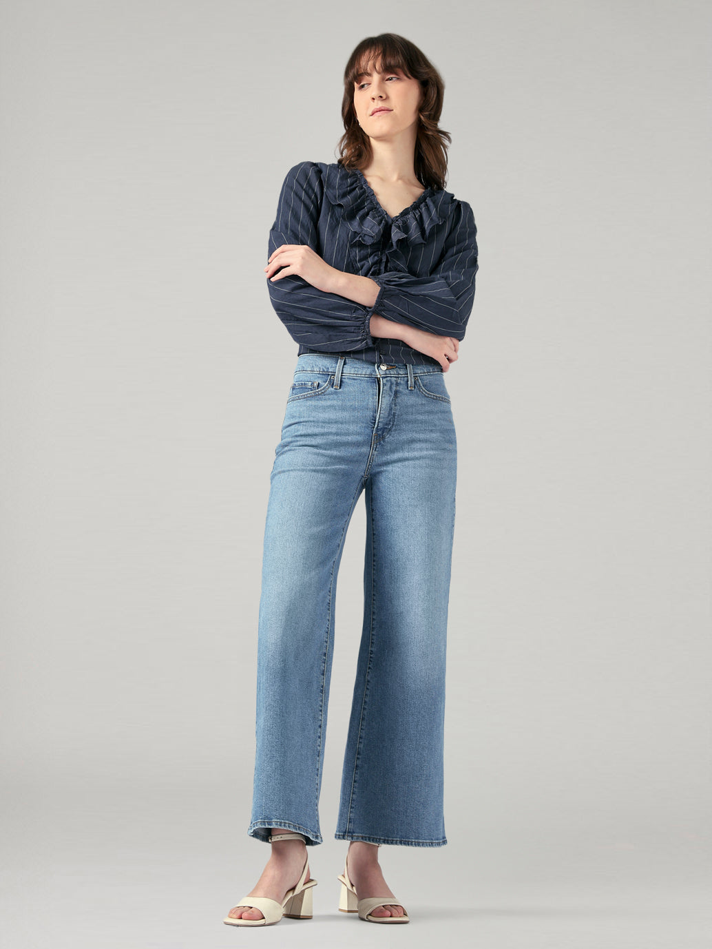 Women's 318 Blue Shaping Wide Leg Fit Mid Rise Jeans