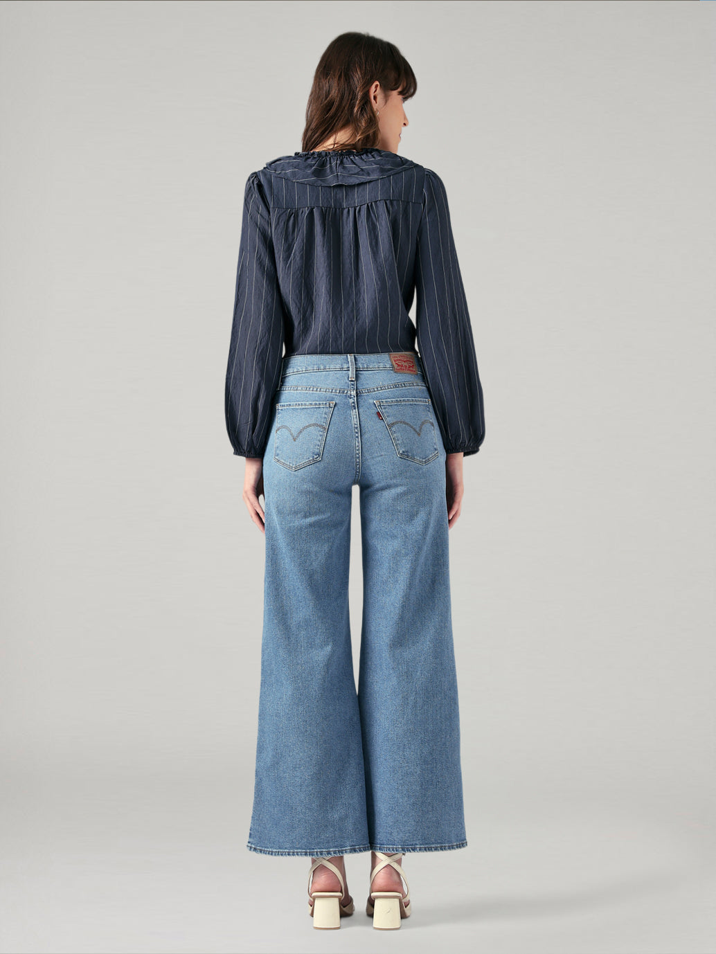 Women's 318 Blue Shaping Wide Leg Fit Mid Rise Jeans - Back View