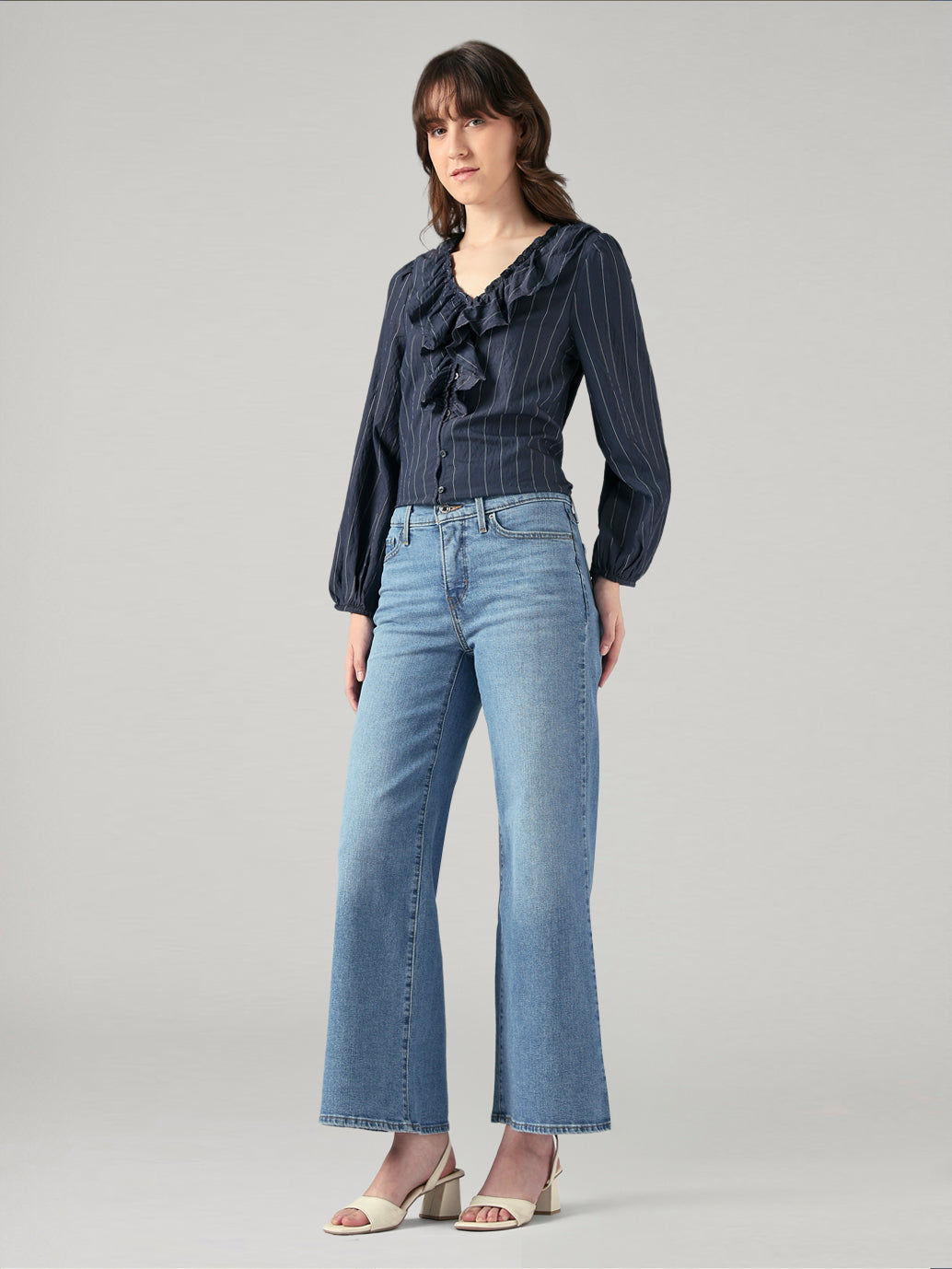 Women's 318 Blue Shaping Wide Leg Fit Mid Rise Jeans - Side View