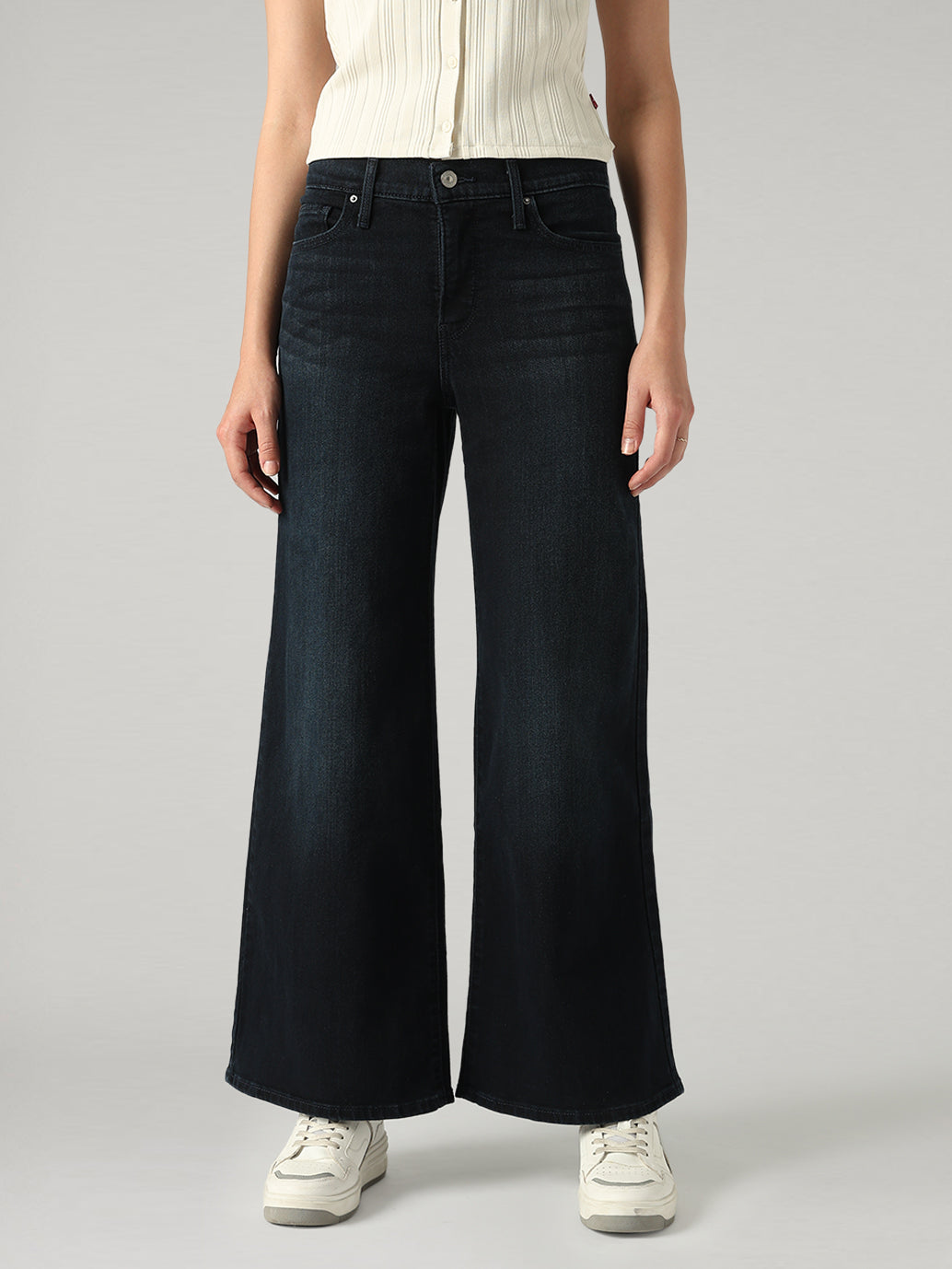 Women's 318 Dark Blue Shaping Wide Leg Fit Mid Rise Jeans - Front View