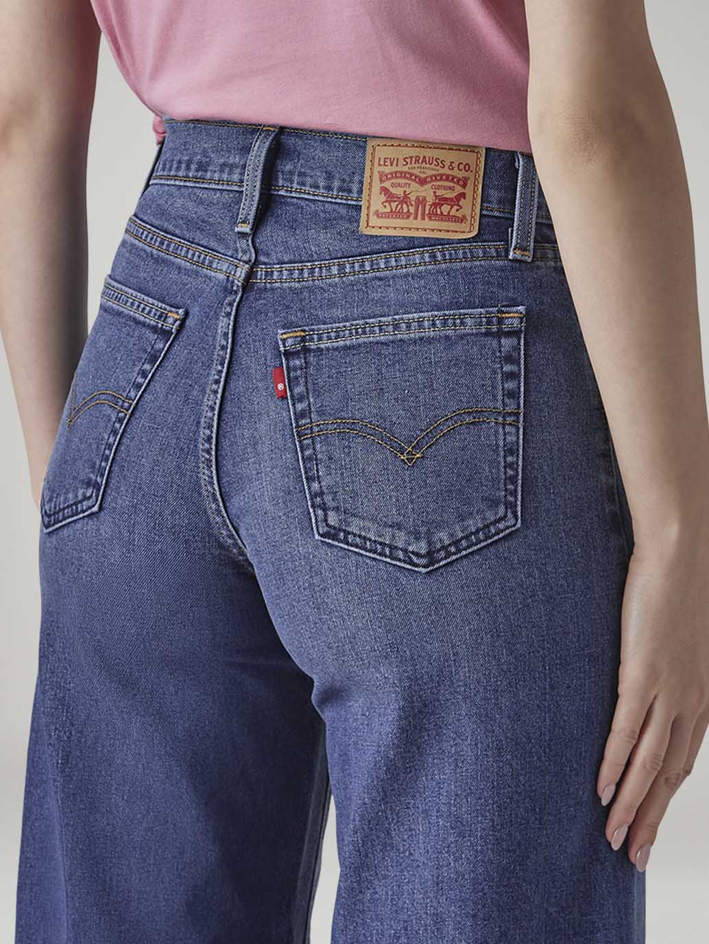 Women's 318 Med Indigo Shaping Wide Leg Fit Mid Rise Jeans - detail View