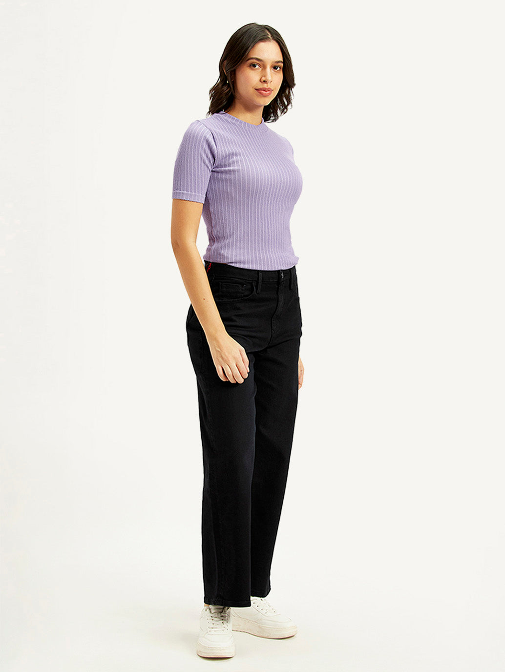 Women's Black Wide Leg Fit High Rise Jeans - Side View