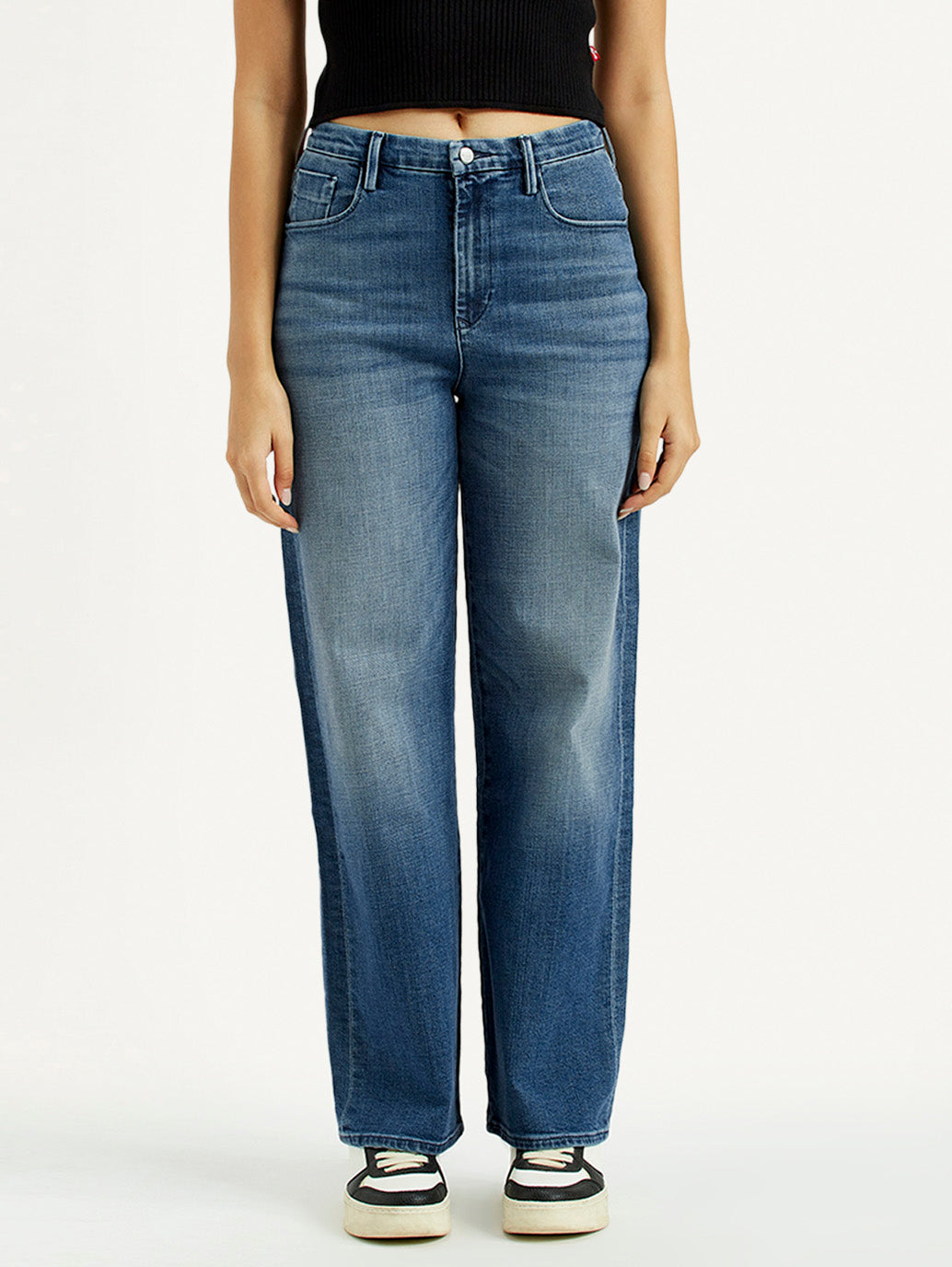 Women's Redloop Med Indigo Mile High Wide Leg Fit High Rise Jeans - Front View