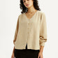 Women's Textured Beige V-Neck Top - Styleshot View