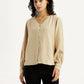 Women's Textured Beige V-Neck Top - Front View
