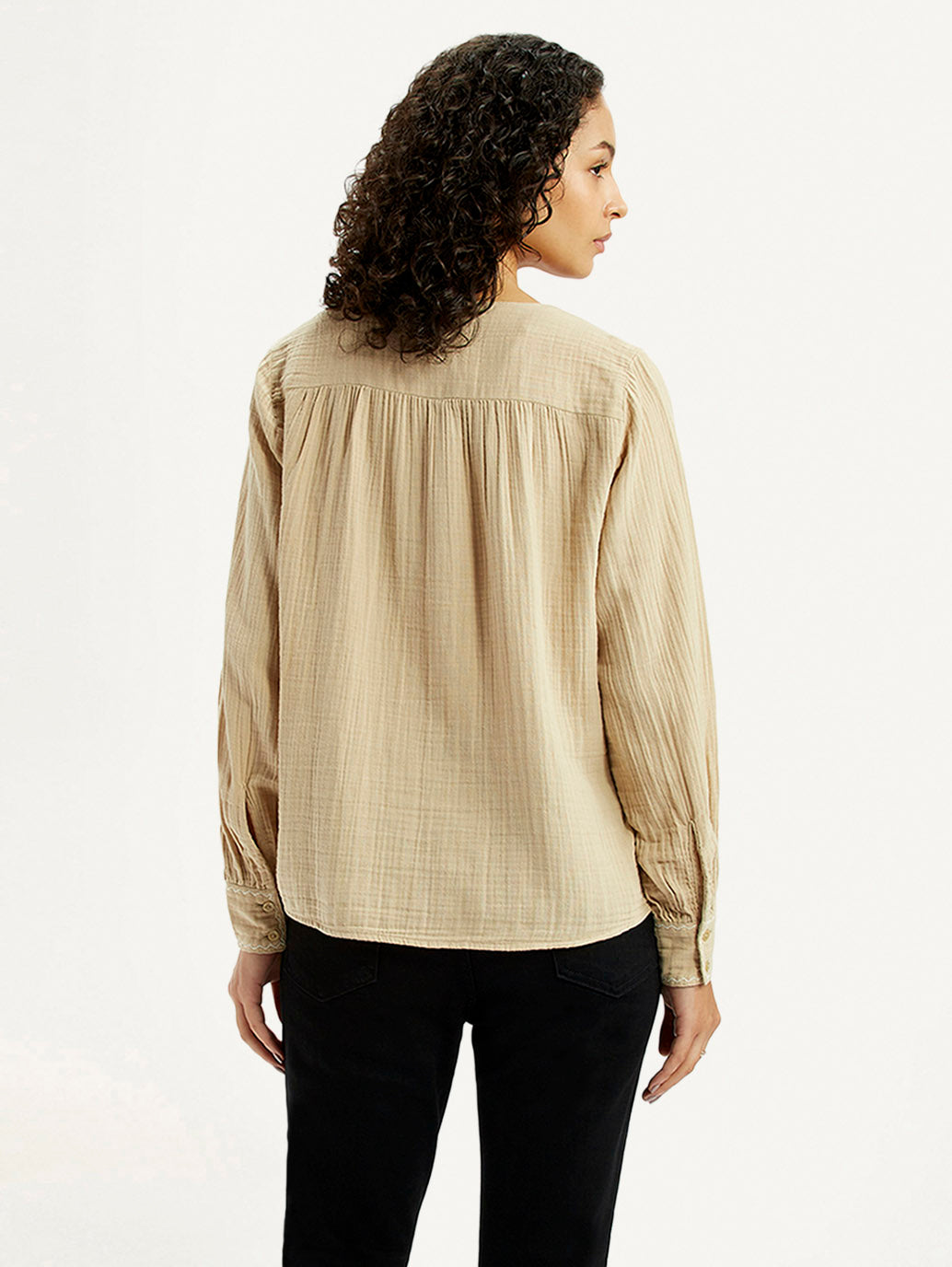 Women's Textured Beige V-Neck Top - Back View