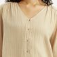 Women's Textured Beige V-Neck Top - Detail View