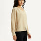 Women's Textured Beige V-Neck Top - Side View
