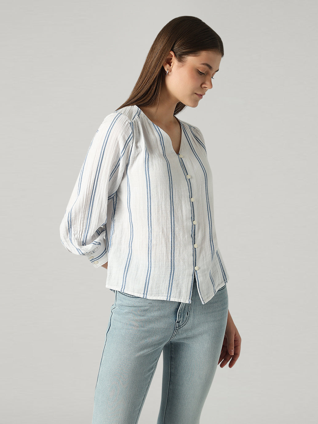 Women's Striped Relaxed Fit Top - Side View