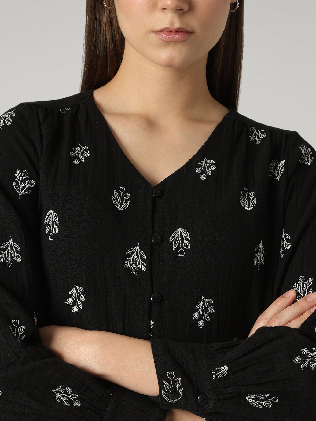 Women's Embroidered Relaxed Fit Top - Detail View