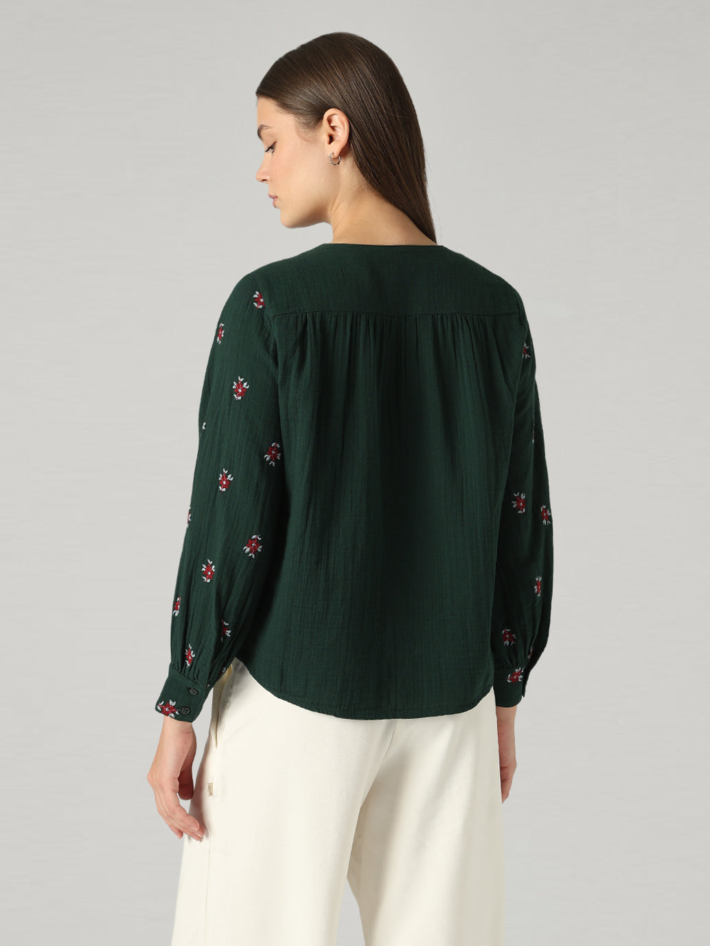 Women's Embroidered Relaxed Fit Top - Back View