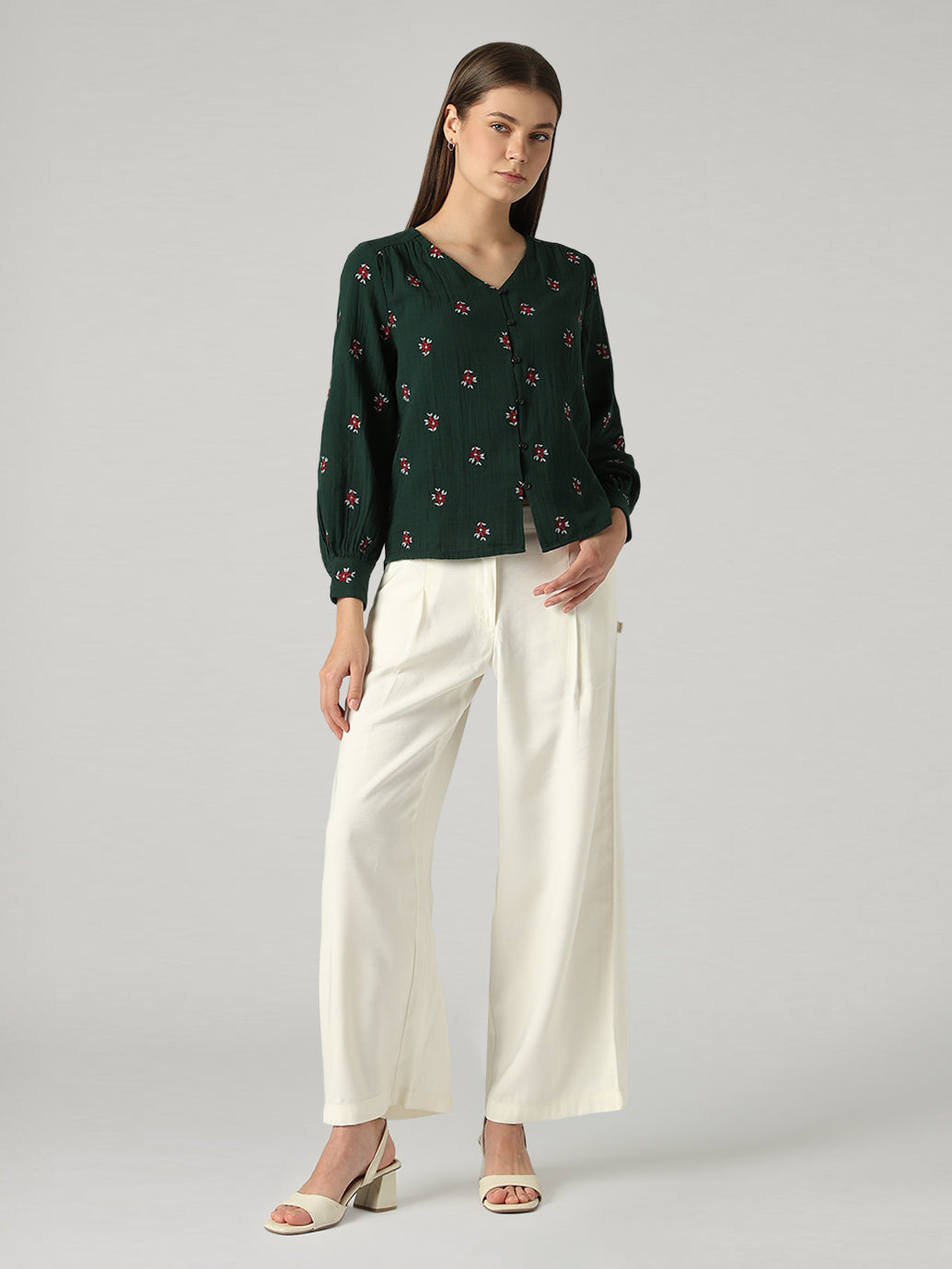 Women's Embroidered Relaxed Fit Top - Full View