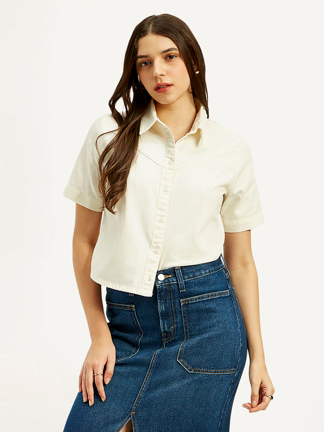 Women's Solid Spread Collar Shirt - Styleshot View