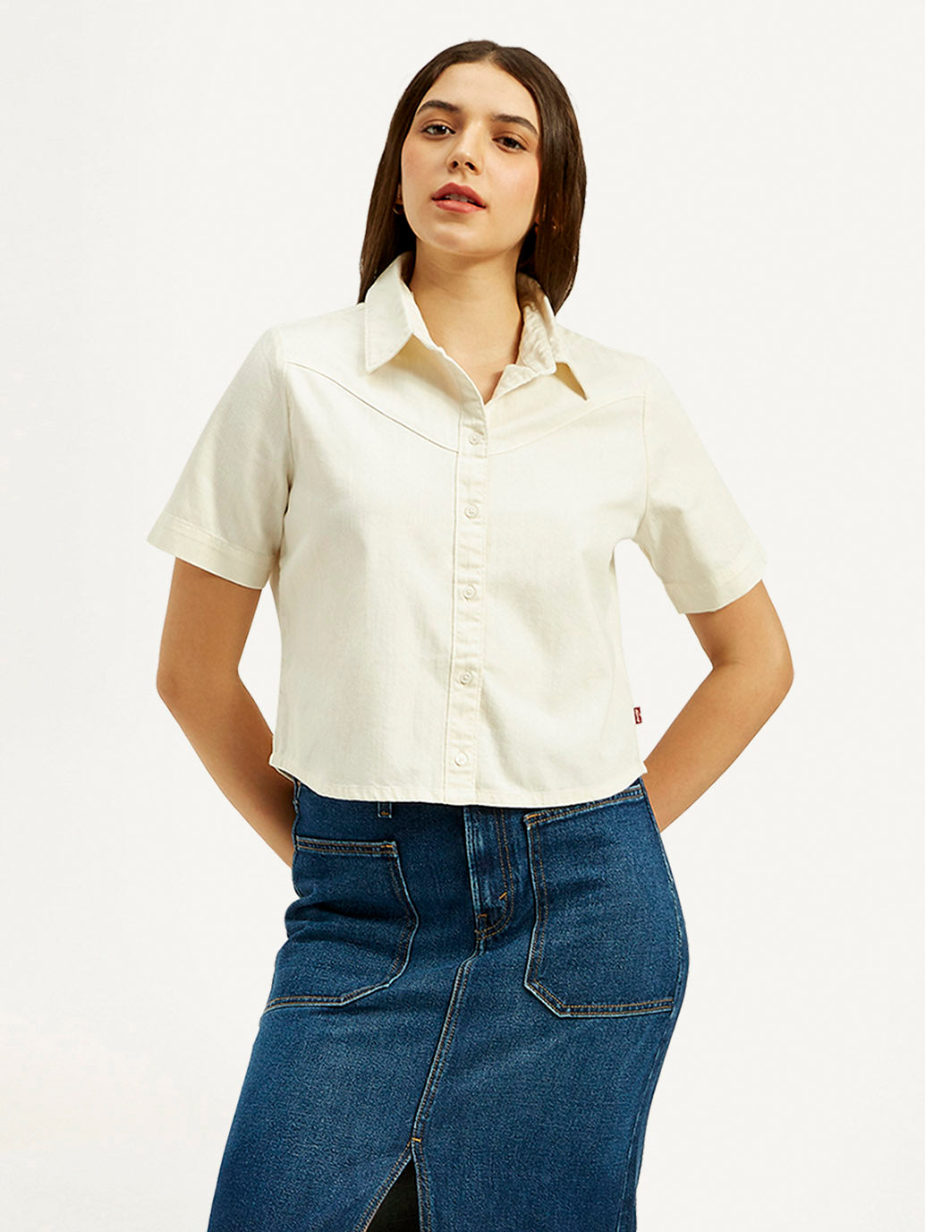 Women's Solid Spread Collar Shirt - Front View