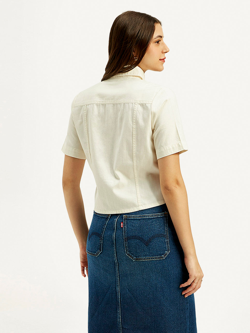 Women's Solid Spread Collar Shirt - Back View