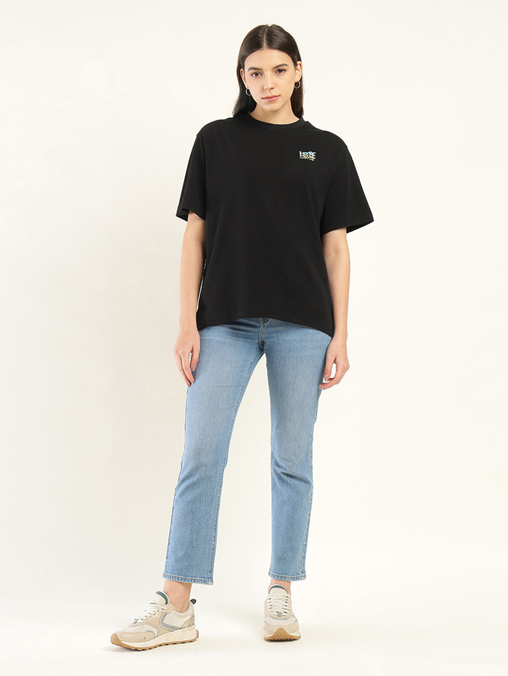 Women's Typographic Oversized T-Shirt - ModelFront View