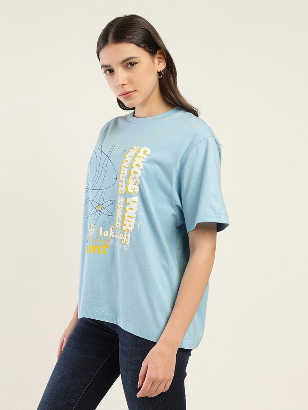Women's Graphic Print Oversized T-Shirt - Side View