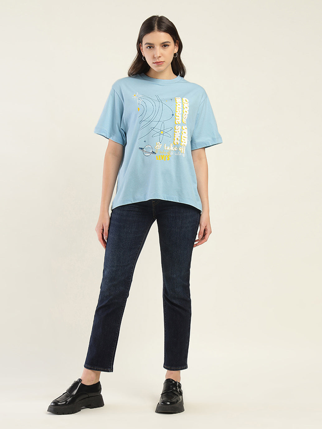 Women's Graphic Print Oversized T-Shirt - ModelFront View