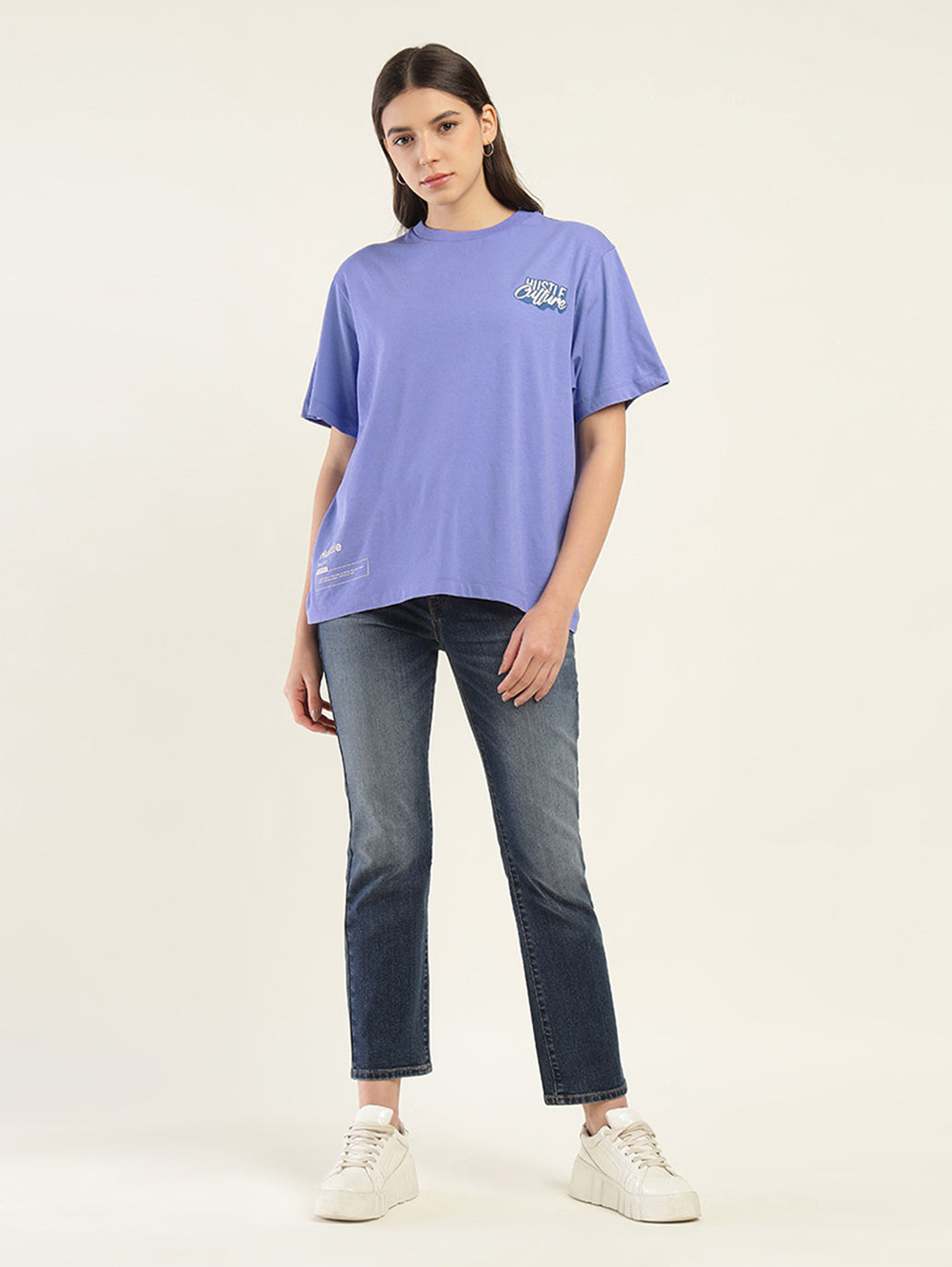 Women's Typographic Oversized T-Shirt - ModelFront View