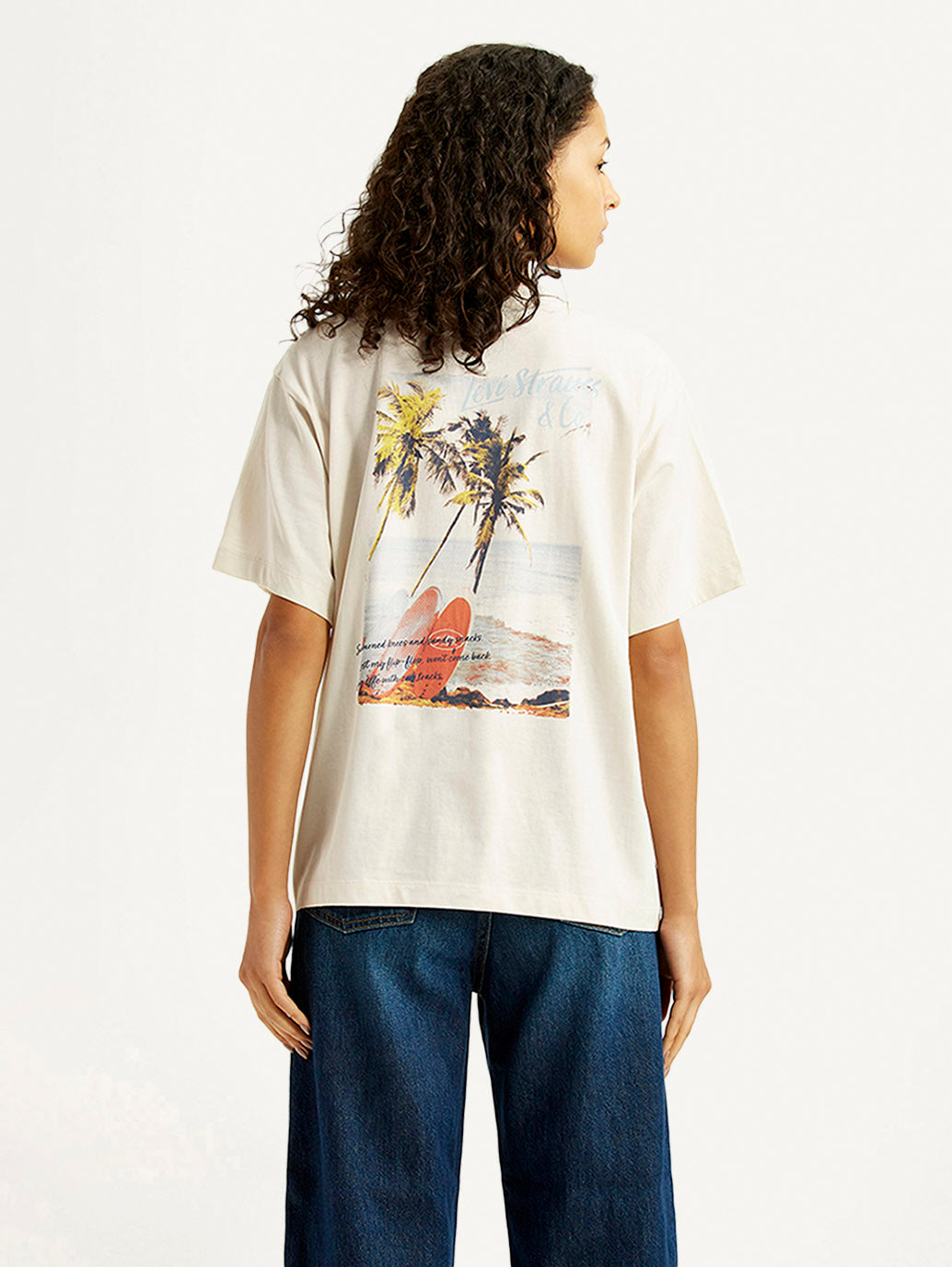 Women's Graphic Print Off White Oversized T-shirt - Back View