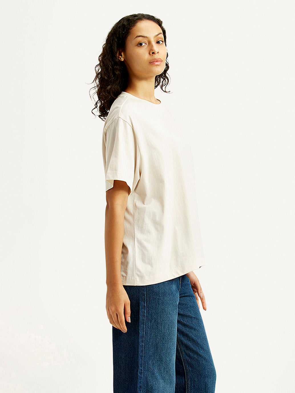 Women's Graphic Print Off White Oversized T-shirt - Side View