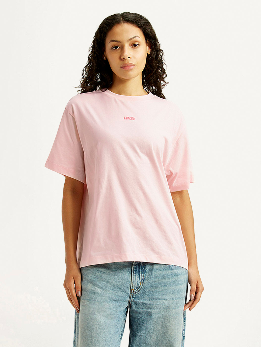 Women's Graphic Print Light Pink Oversized T-shirt - Front View