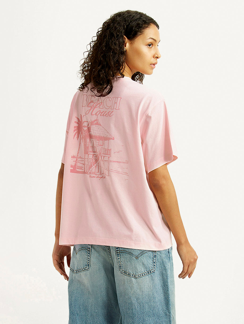 Women's Graphic Print Light Pink Oversized T-shirt - Back View