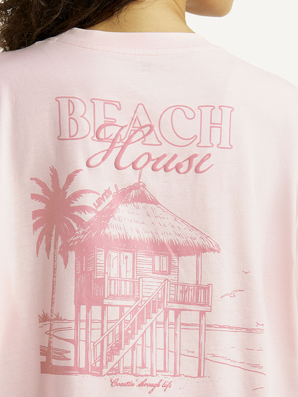 Women's Graphic Print Light Pink Oversized T-shirt - Detail View