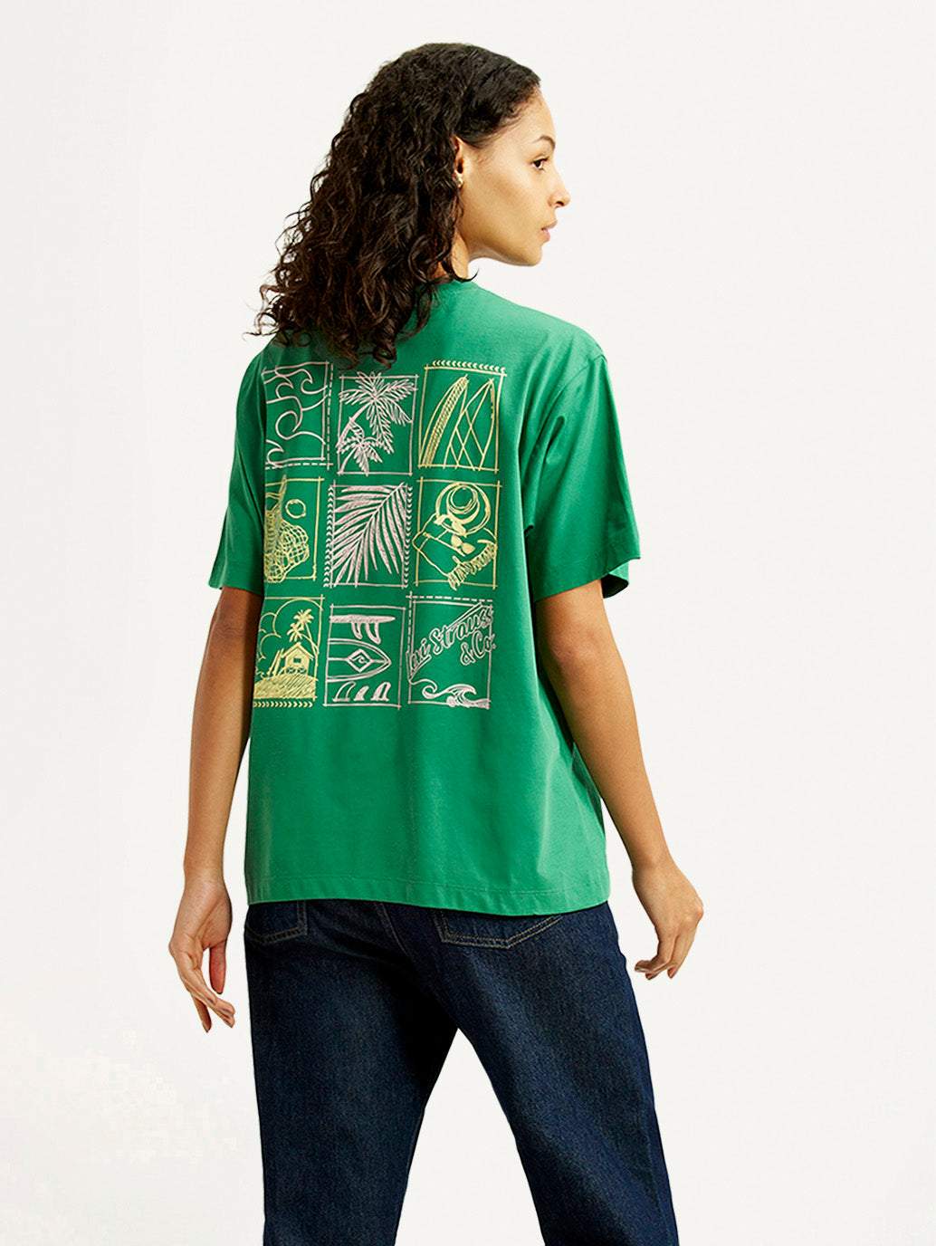 Women's Graphic Print Green Oversized T-shirt - Back View