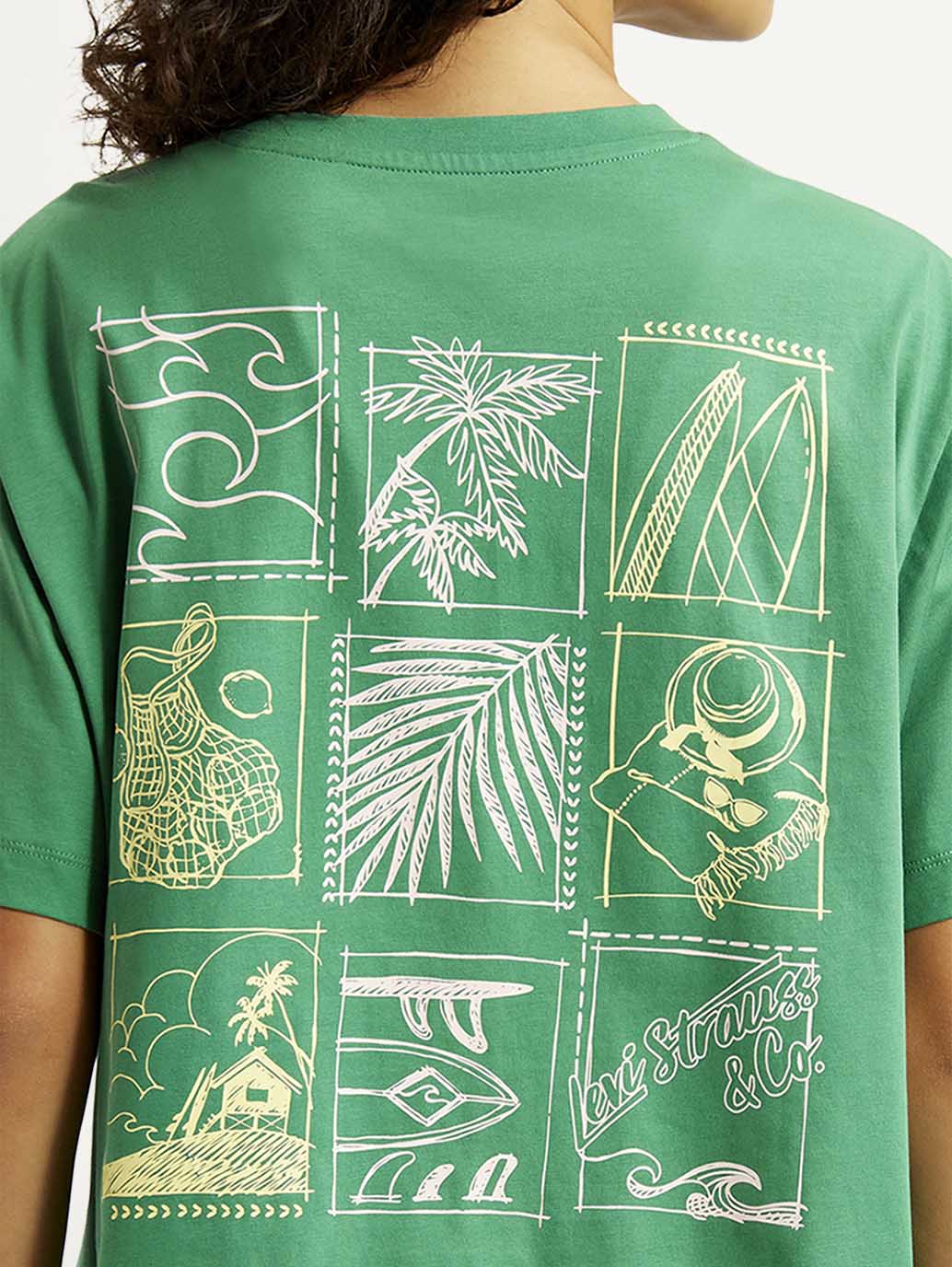 Women's Graphic Print Green Oversized T-shirt - Detail View