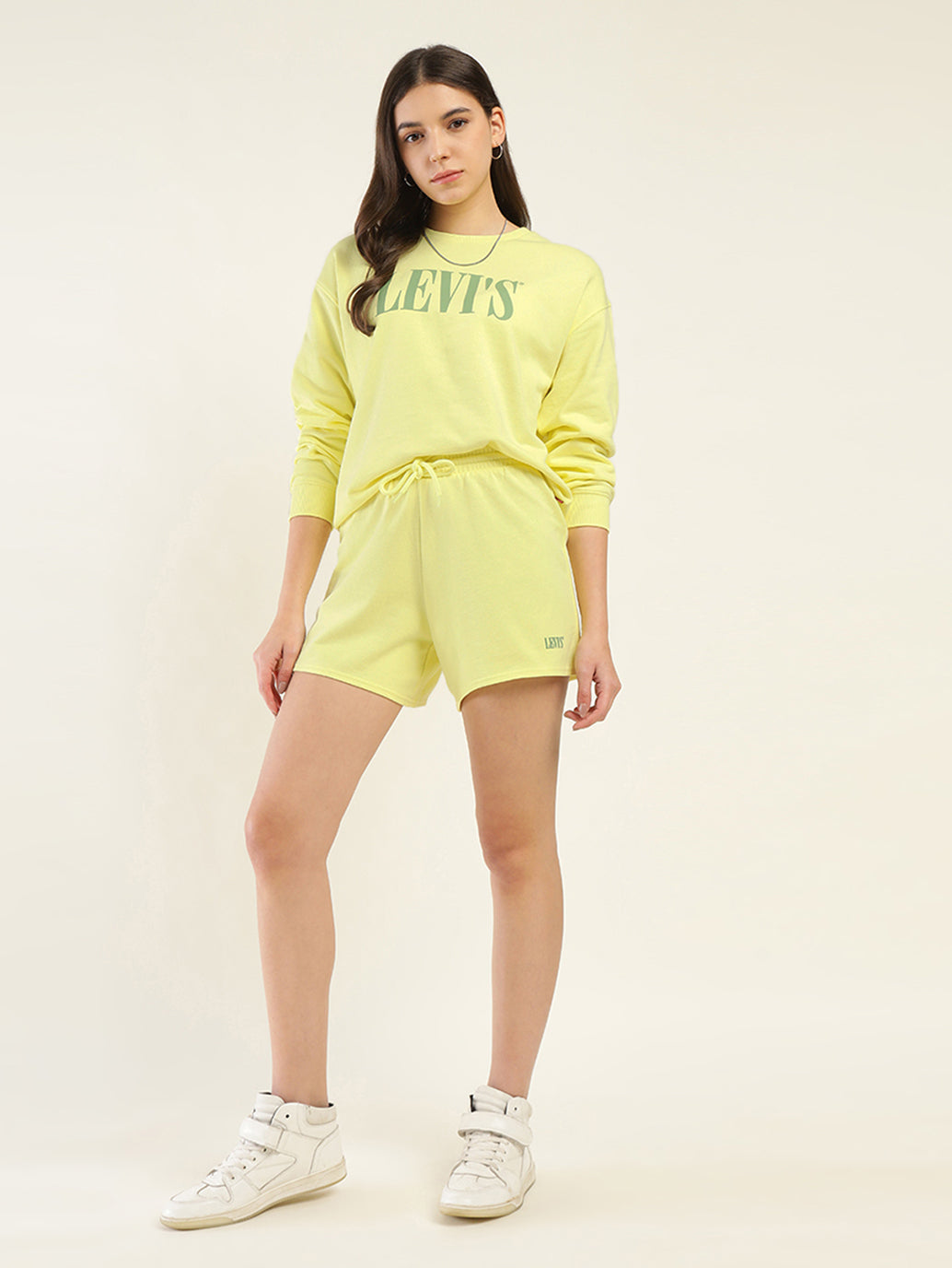 Women's Brand Logo Yellow Crew Neck Co-ord Set - Styleshot View