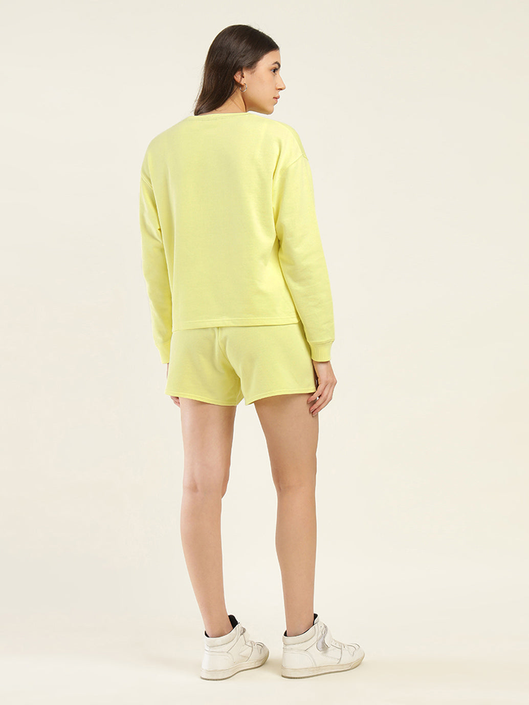 Women's Brand Logo Yellow Crew Neck Co-ord Set - Back View