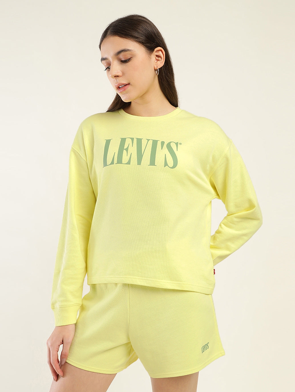 Women's Brand Logo Yellow Crew Neck Co-ord Set - Detail View