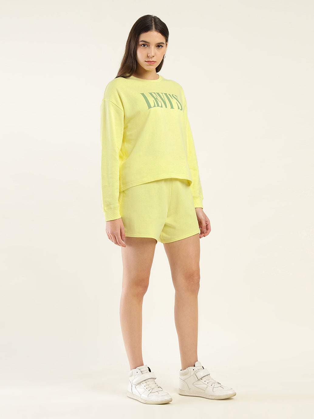 Women's Brand Logo Yellow Crew Neck Co-ord Set - Side View