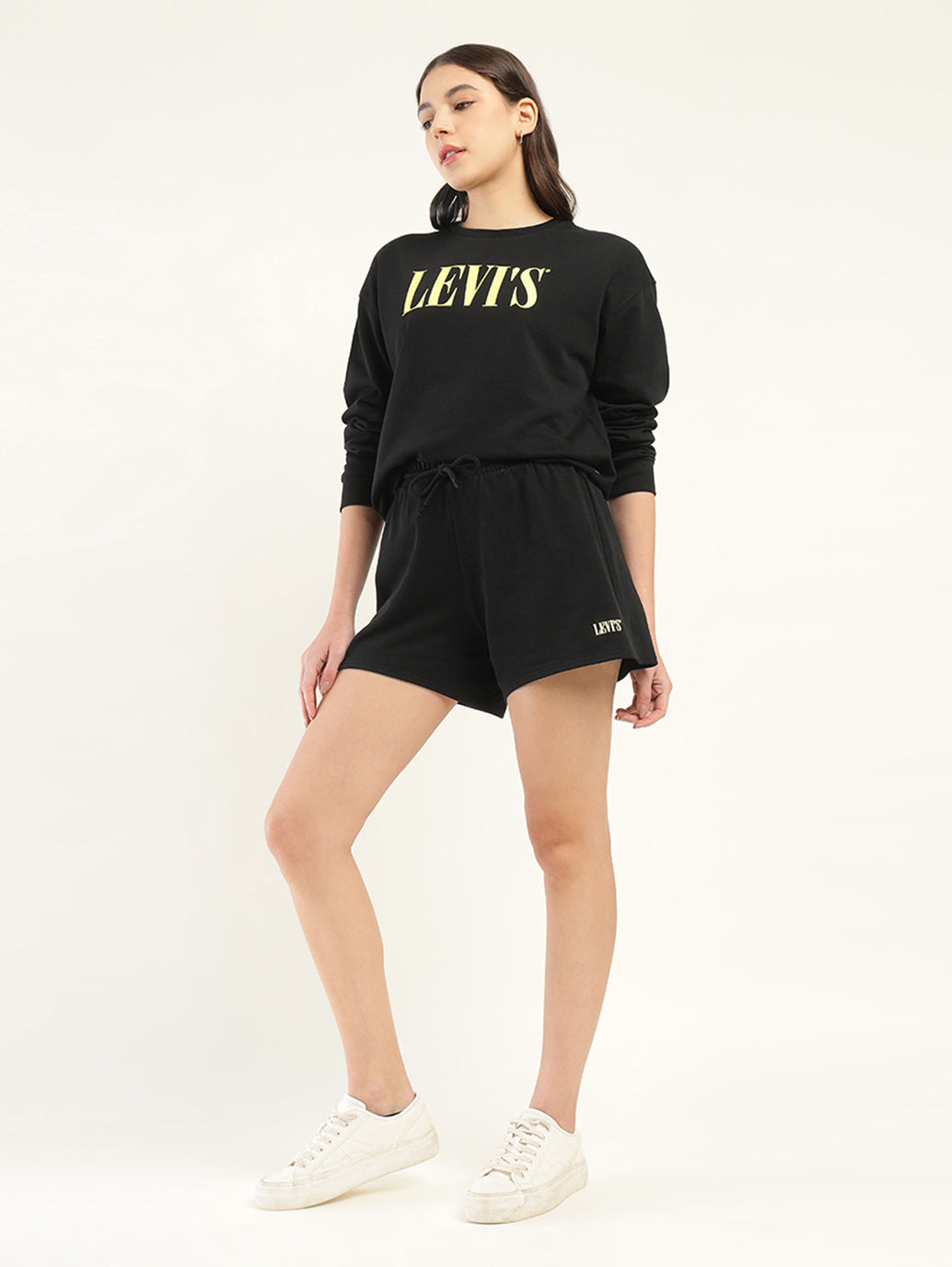 Women's Brand Logo Black Crew Neck Co-ord Set - Styleshot View