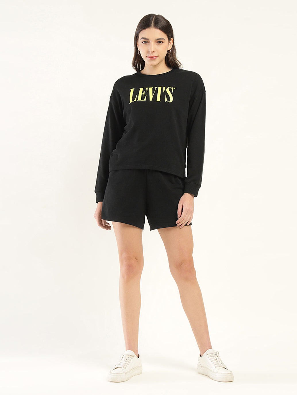 Women's Brand Logo Black Crew Neck Co-ord Set - Front View